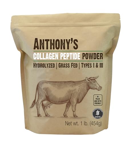 Anthony's Collagen Peptide Powder, 1 lb, Pure Hydrolyzed, Gluten Free, Keto and Paleo Friendly, Grass Fed, Unflavored, Non GMO