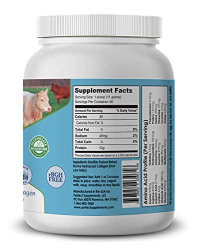 Perfect Supplements – Unflavored Hydrolyzed Collagen Powder for Men and Women - Collagen Peptides - Mix in Hot Cold Liquids, Grass Fed, Easy Absorption, 660 Grams