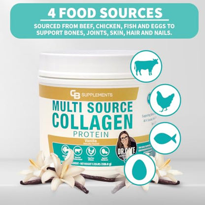 Vanilla Multi Collagen Protein Powder - Hydrolyzed Bovine Collagen Peptides, Albumen Protein, Hydrolyzed Marine Collagen Peptides, Natural Flavors