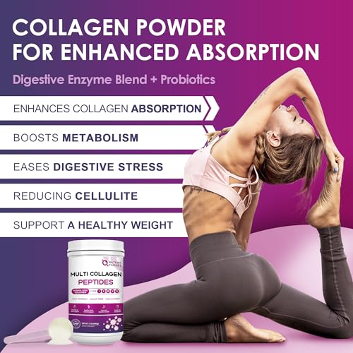 NATURE TARGET Multi Collagen Peptides Powder - Type I, II, III, V, X - Hydrolyzed Collagen Peptides with Vitamin C Hyaluronic Acid, Supports Skin Hair Nail & Joint, Grass-Fed, Non-GMO, 50 Servings