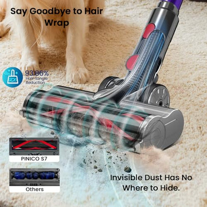 Cordless Vacuum Cleaner, 550W/48kPa Stick Vacuum with Intelligent Display, Vacuum Cleaner with Anti-Tangle Brush and 60 Mins Runtime, Perfect for Pet Hair, Carpet, and Hard Floors (Purple)